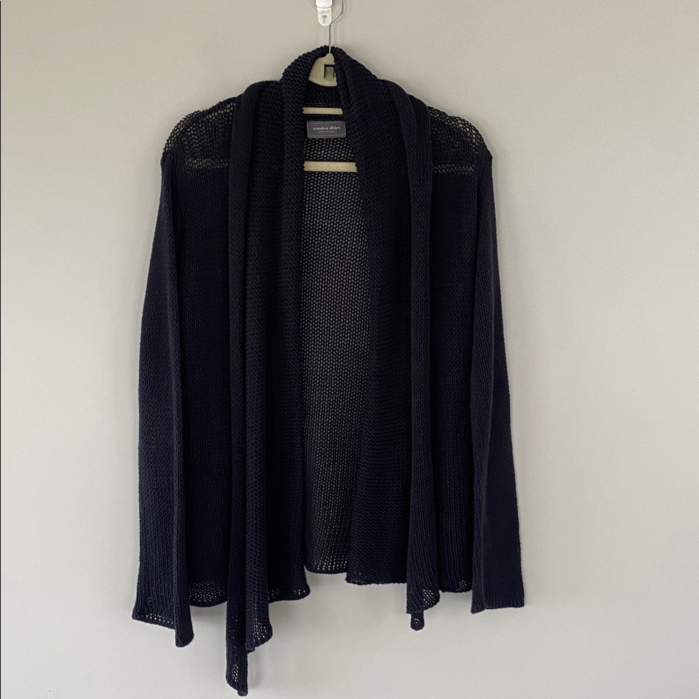 Wooden Ships M/L Navy Blue Hooded Open Front Cardigan Cotton Acrylic Open Knit